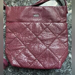 Vans Off The Wall Y2K Quilted Burgundy Vegan Faux Leather Studded Crossbody Bag
